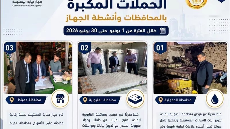 656 حملة و266 طن مضبوطات.. حماية المستهلك يكشف حصاد يونيو في ضبط الأسواق